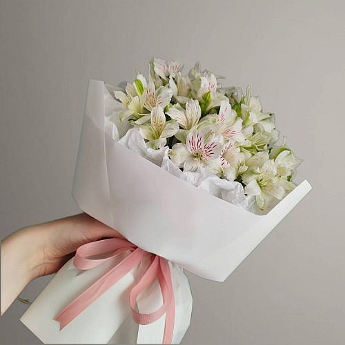 Букет из Альстромерия 7 шт в белой упаковке