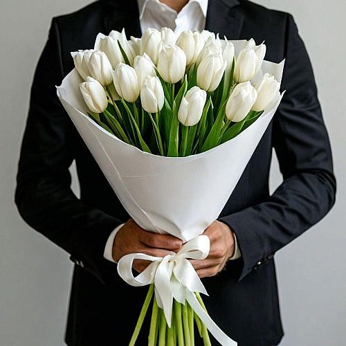 25 белых тюльпанов