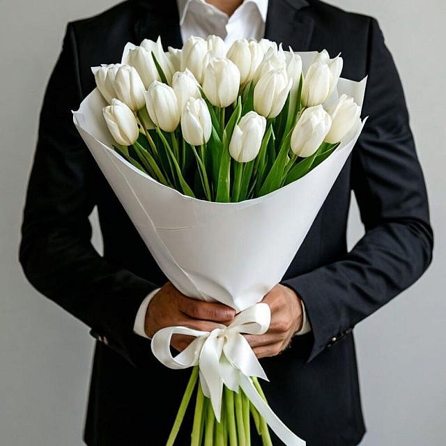 25 белых тюльпанов