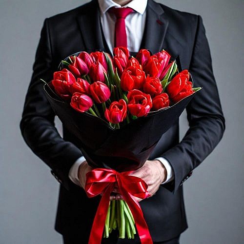 25 красных тюльпанов
