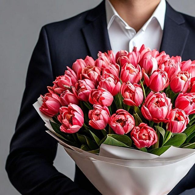 51 пионовидный розовый тюльпан слева