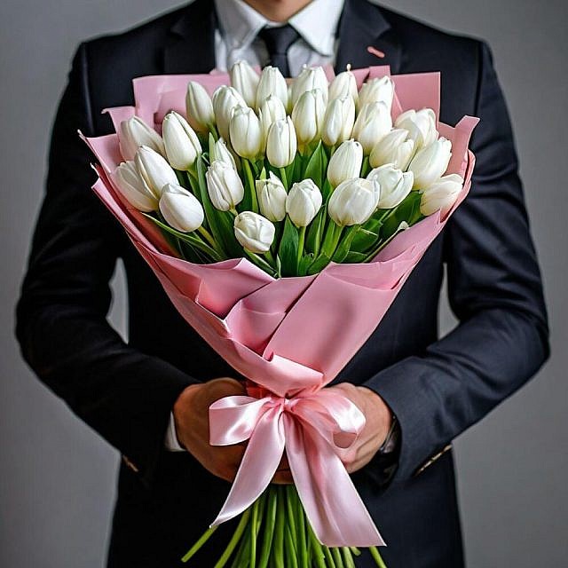 35 белых тюльпанов