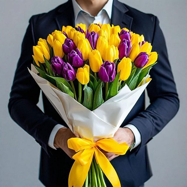 51 тюльпан желтый сиреневый